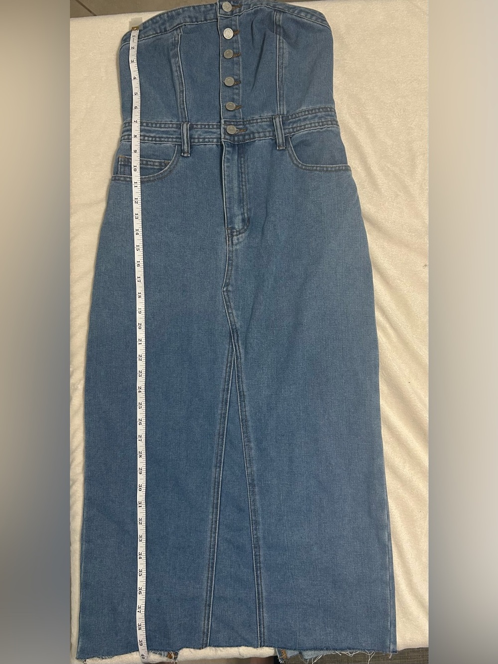 Sincerely Jules Denim strapless sexy Midi dress |date night - Picture 3 of 9
